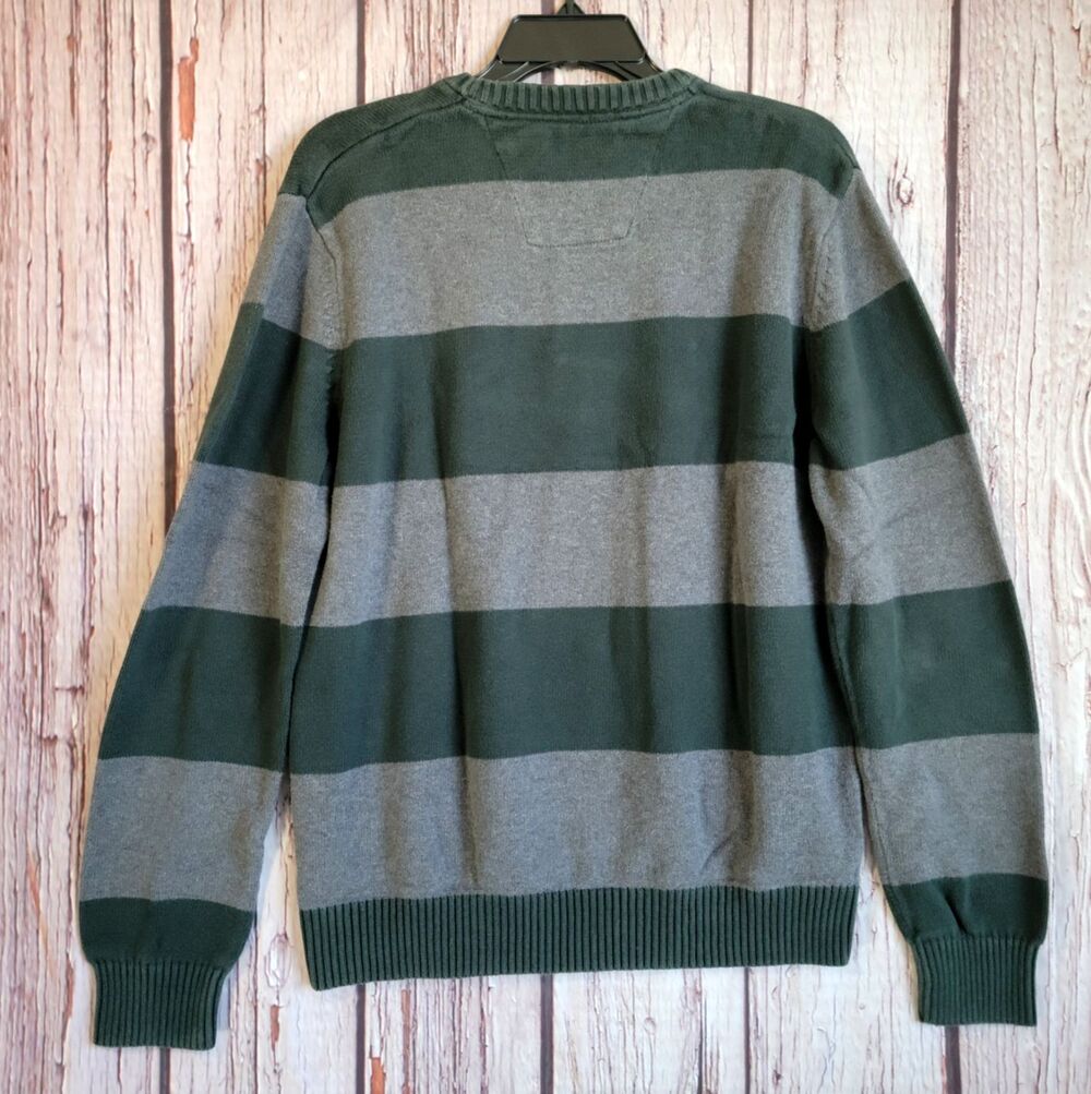 Nautica Large Cotton VTG 90s Y2K Crew Sweater Mens Striped Green Ribbed Pullover - Picture 4 of 5